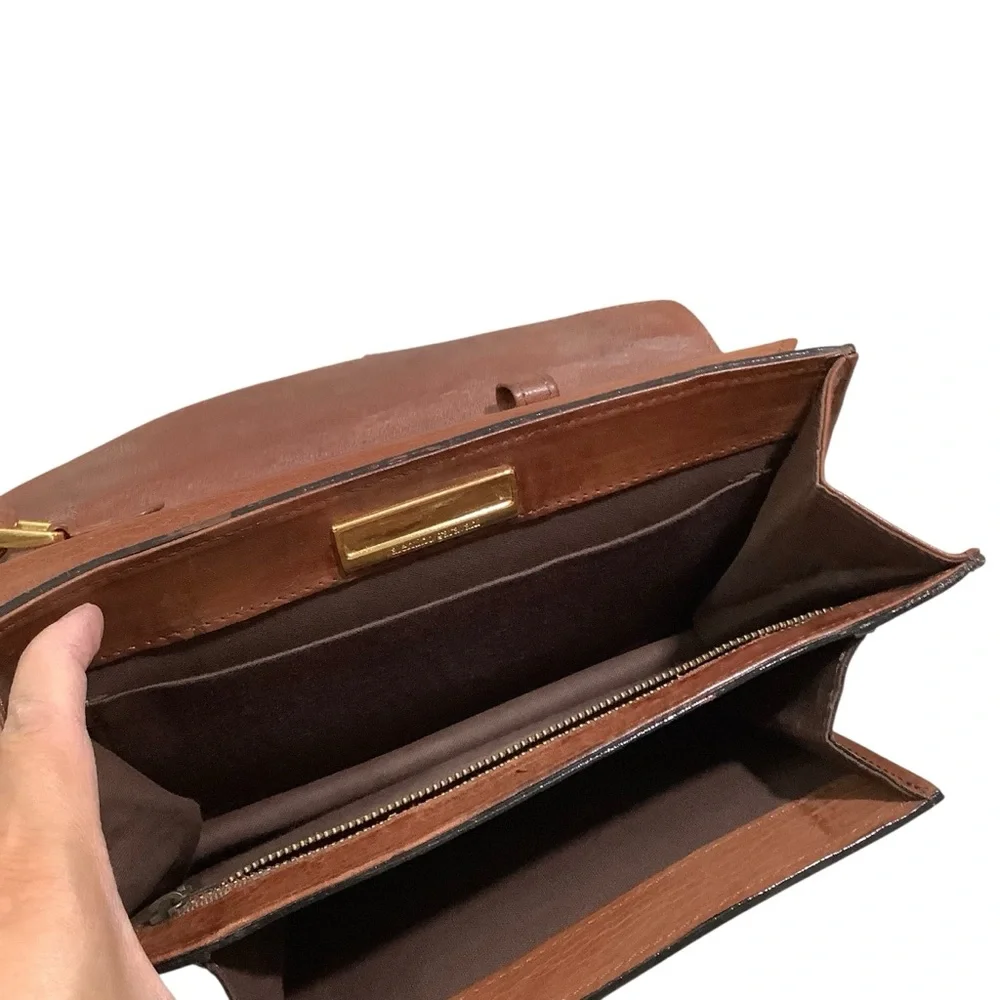 Valentino Garavani Vintage Brown Leather Clutch Bag with Gold Detail
